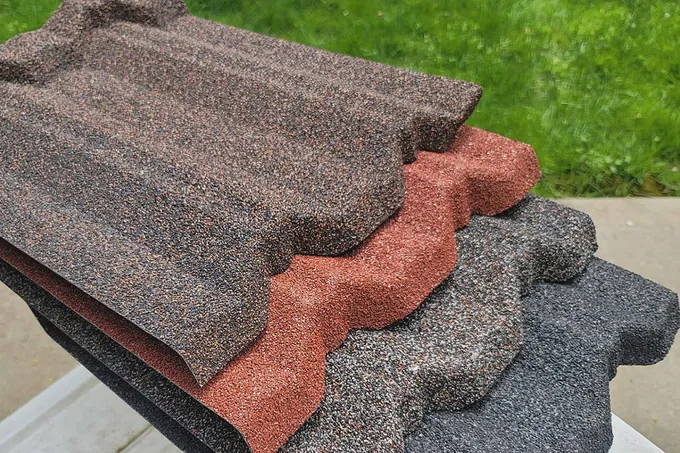 Close-up of modern metal roofing material